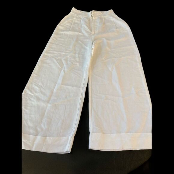 L’Cecci Brazilian White Wide Leg High Rise Linen Palazzo Pant Size 40 - Picture 2 of 10